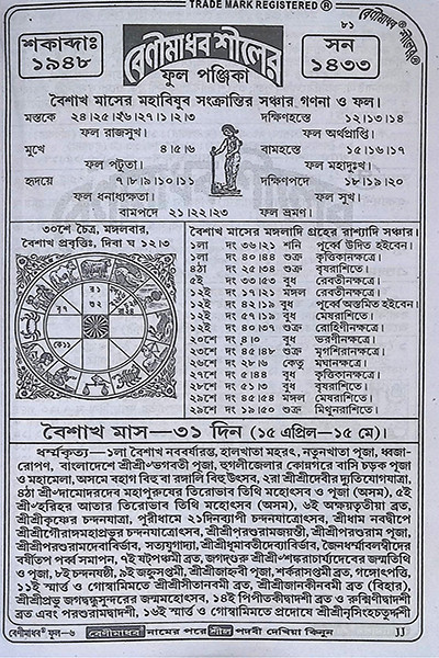 বেনীমাধব শীলের ফুল পঞ্জিকা ১৪৩৩ বাংলা
