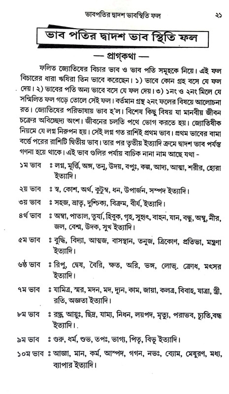 ভাবপতির দ্বাদশ ভাবস্থিতি ফল Bhabpatir Dbadas Bhabasthiti Phal
